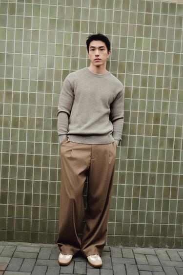 Zara 飄逸氣球版打褶長褲 - 棕黃色