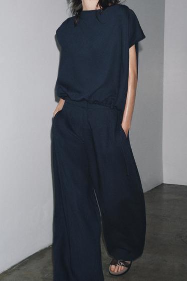 PANTALON BALLON EN LIN ZW COLLECTION - Bleu marine de Zara - Image 5