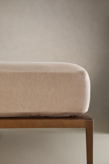 (140 GXM²) WASHED LINEN FITTED SHEET | 30 CM HIGH - Brown by Zara