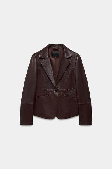 LIMITED EDITION ZW COLLECTION LEATHER TAILORED BLAZER - Brown by Zara - Image 4