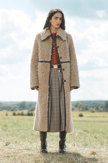Zara LIMITED EDITION LONG FLEECE COAT - Light brown
