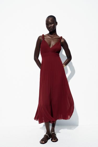 فستان ميدي بليسيه - تيراكوتا by Zara - Image 0