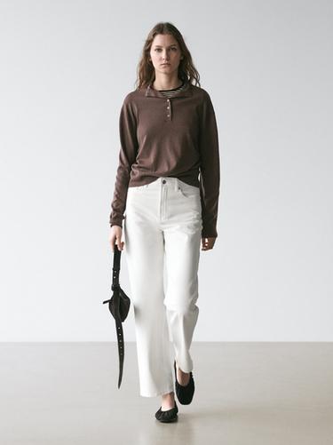 Zara Straight-leg high-waist jeans - Oyster-white