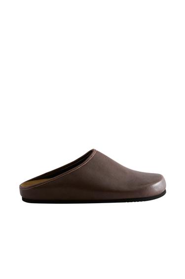 MINIMALIST LEATHER CLOGS - Chocolate Brown by Zara