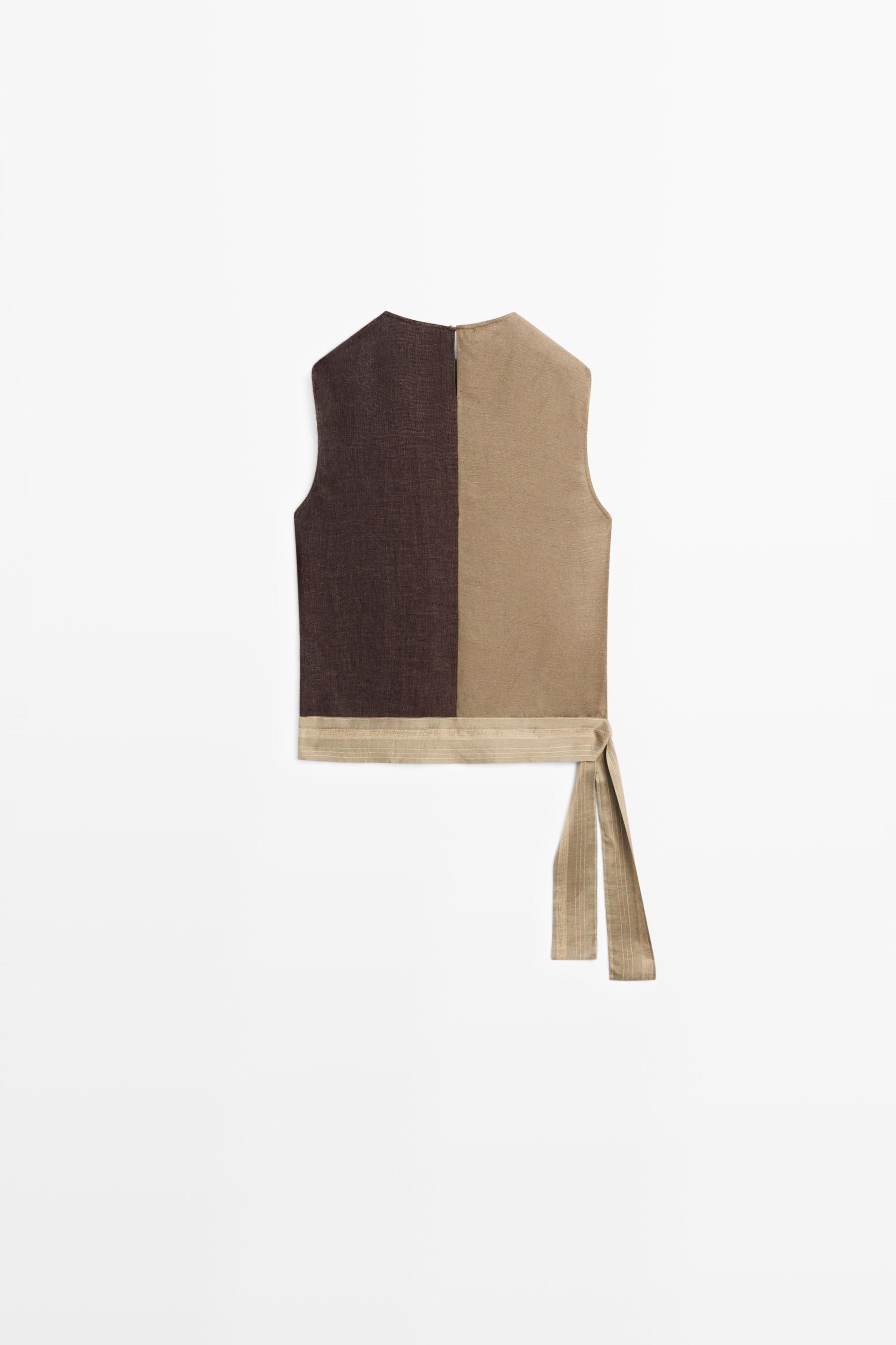 Linen-blend color-block flowing top