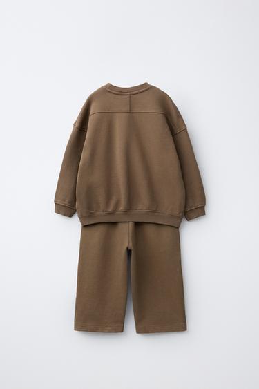 SWEATSHIRT AND WIDE-LEG TROUSERS WITH LABEL SET - Light brown by Zara - Image 2