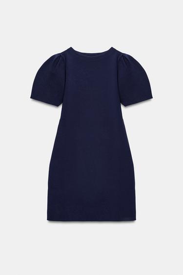 Zara 針織蓬袖迷你連身裙 - 明藍色