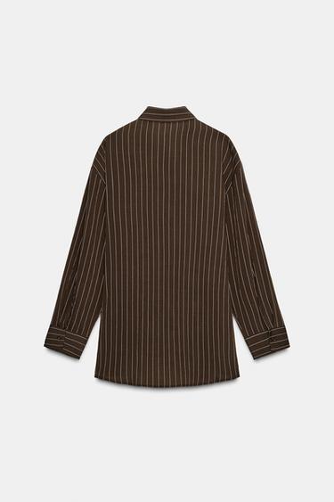 CHEMISE À RAYURES ET BOUCLES - Marron / Écru de Zara - Image 7