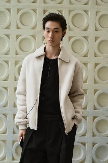 Zara 拼接人造麂皮夾克 - 淺灰色