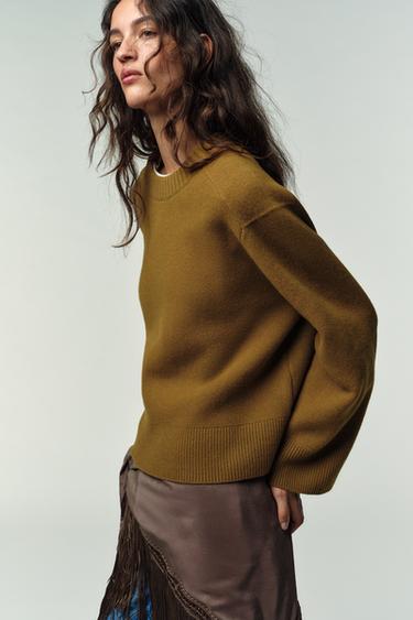 PULL 95 % LAINE MANCHES LONGUES - Vert huile de Zara - Image 3