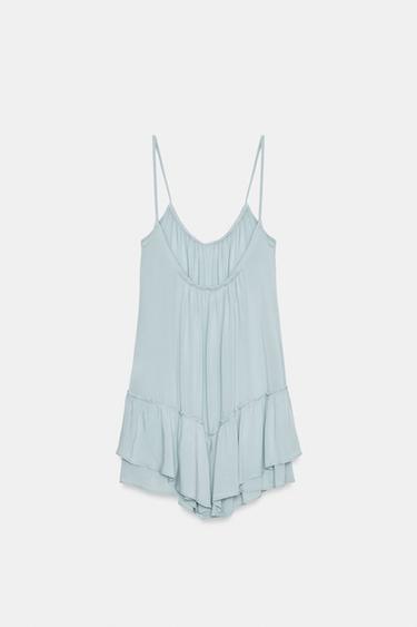FLOWING MINI DRESS WITH RUFFLE - Light blue by Zara - Image 4
