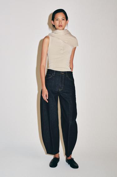 Zara ZW COLLECTION HIGH-RISE TAPERED JEANS - Blue