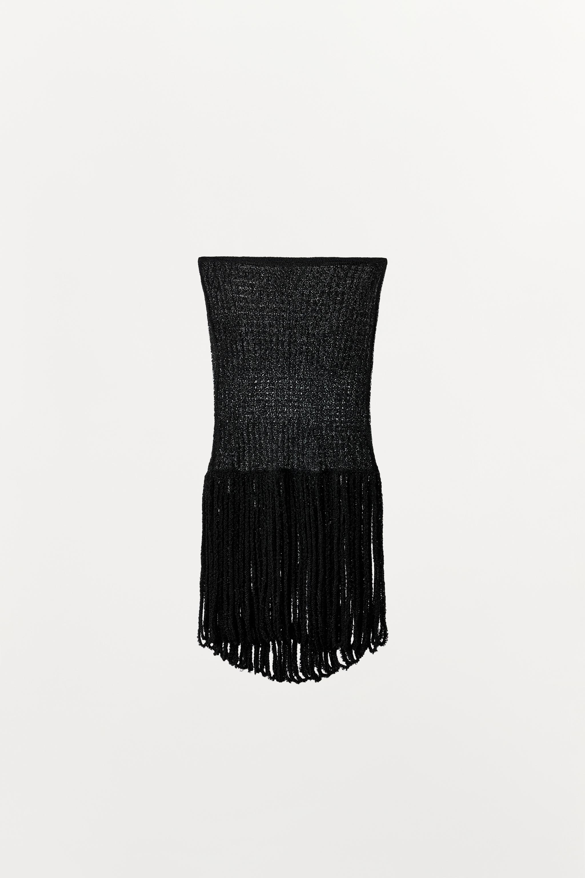 FRINGED STRAIT-ACROSS KNIT TOP