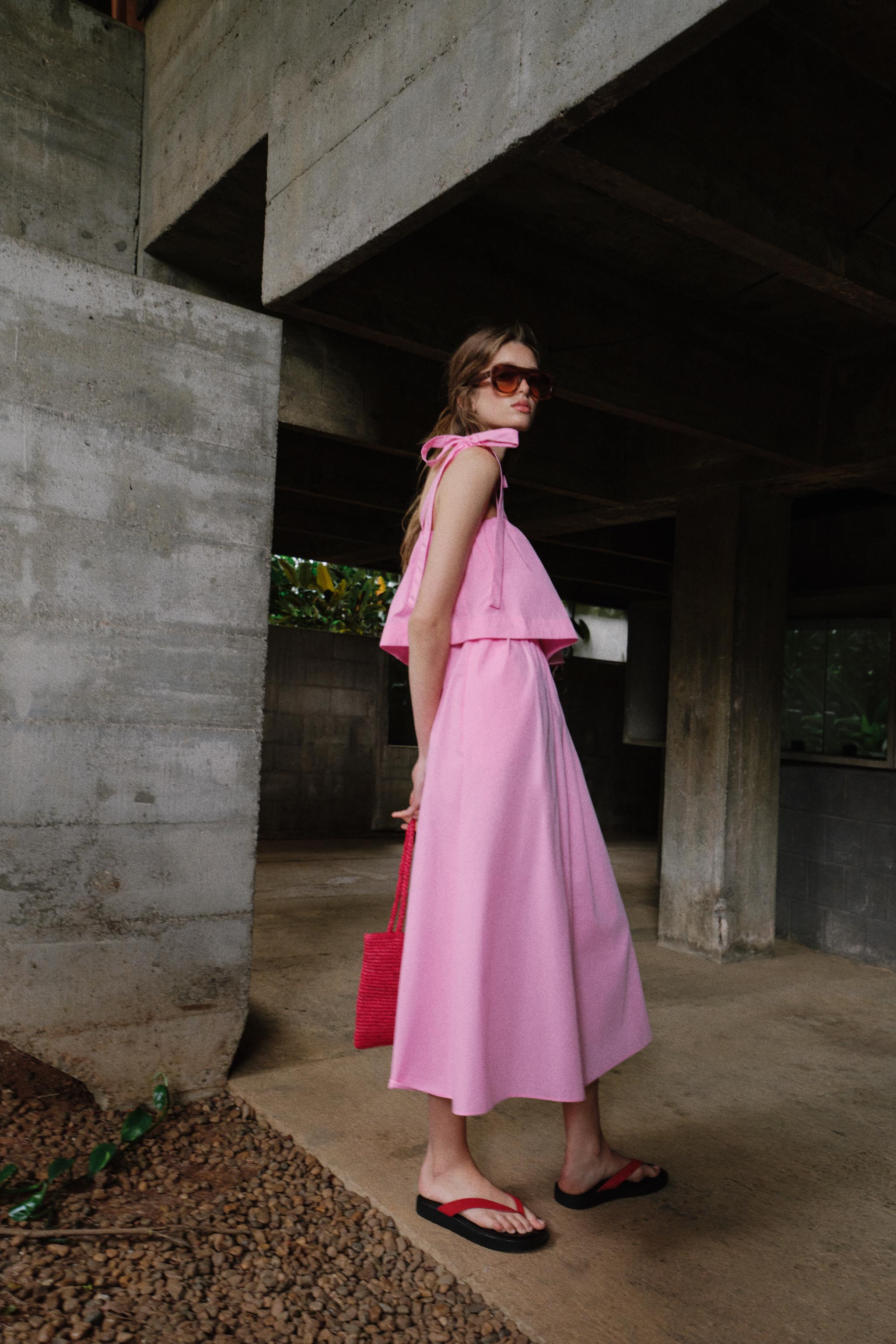 POPLIN TIE MIDI DRESS