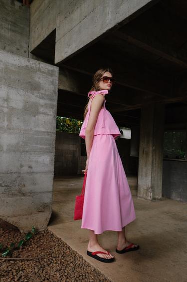 ROBE MIDI EN POPELINE À NŒUDS - Rose moyen de Zara - Image 3