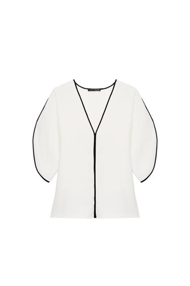 CONTRAST TRIM TOP - Ecru by Zara
