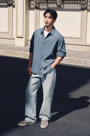 Zara 飄逸寬鬆版襯衫 - 藍色 / 灰色