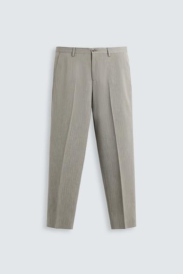 HERRINGBONE SUIT TROUSERS - Brown / Taupe by Zara