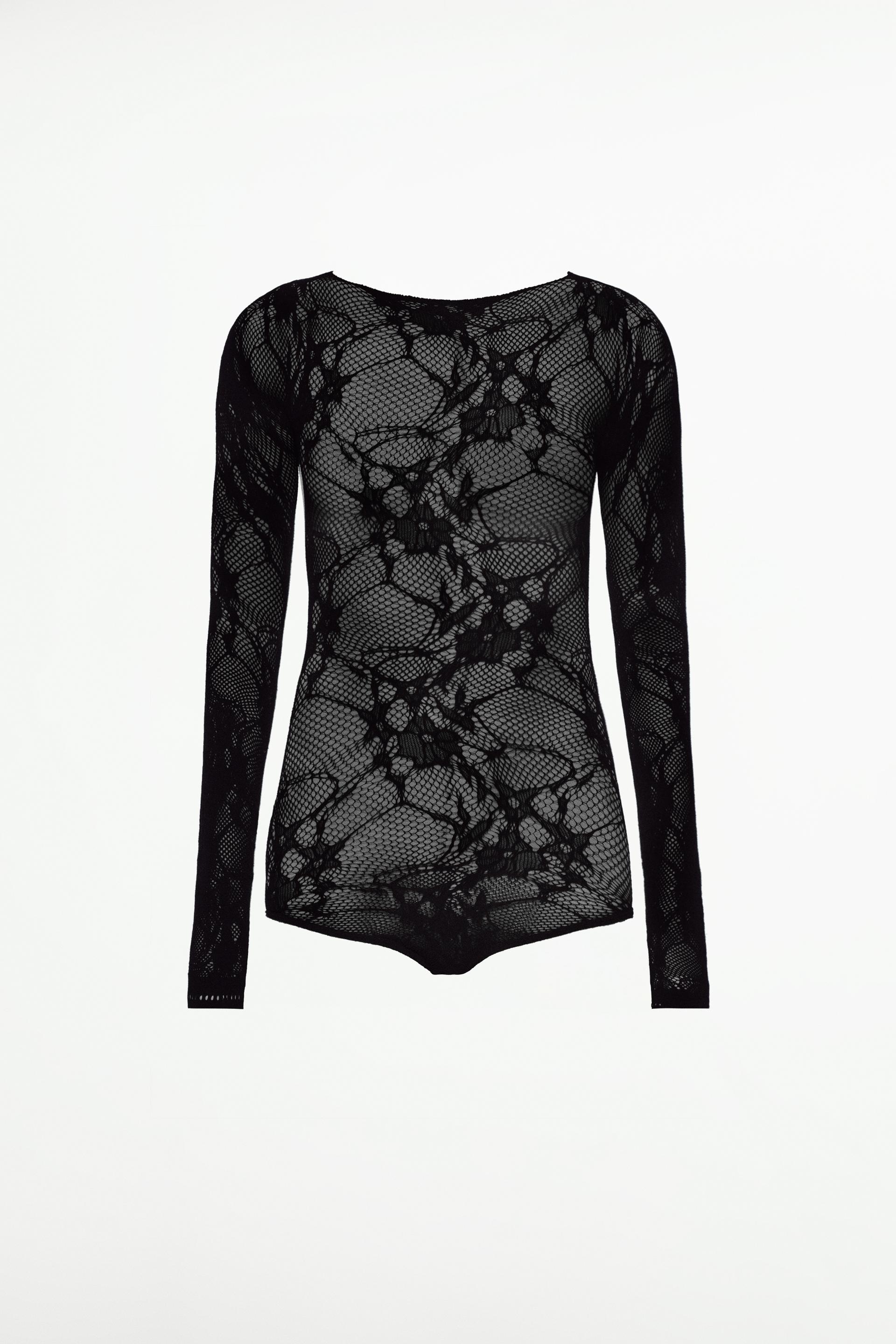 Zara, Tops, Zara Semi Sheer Lace Bodysuit Black Nwt