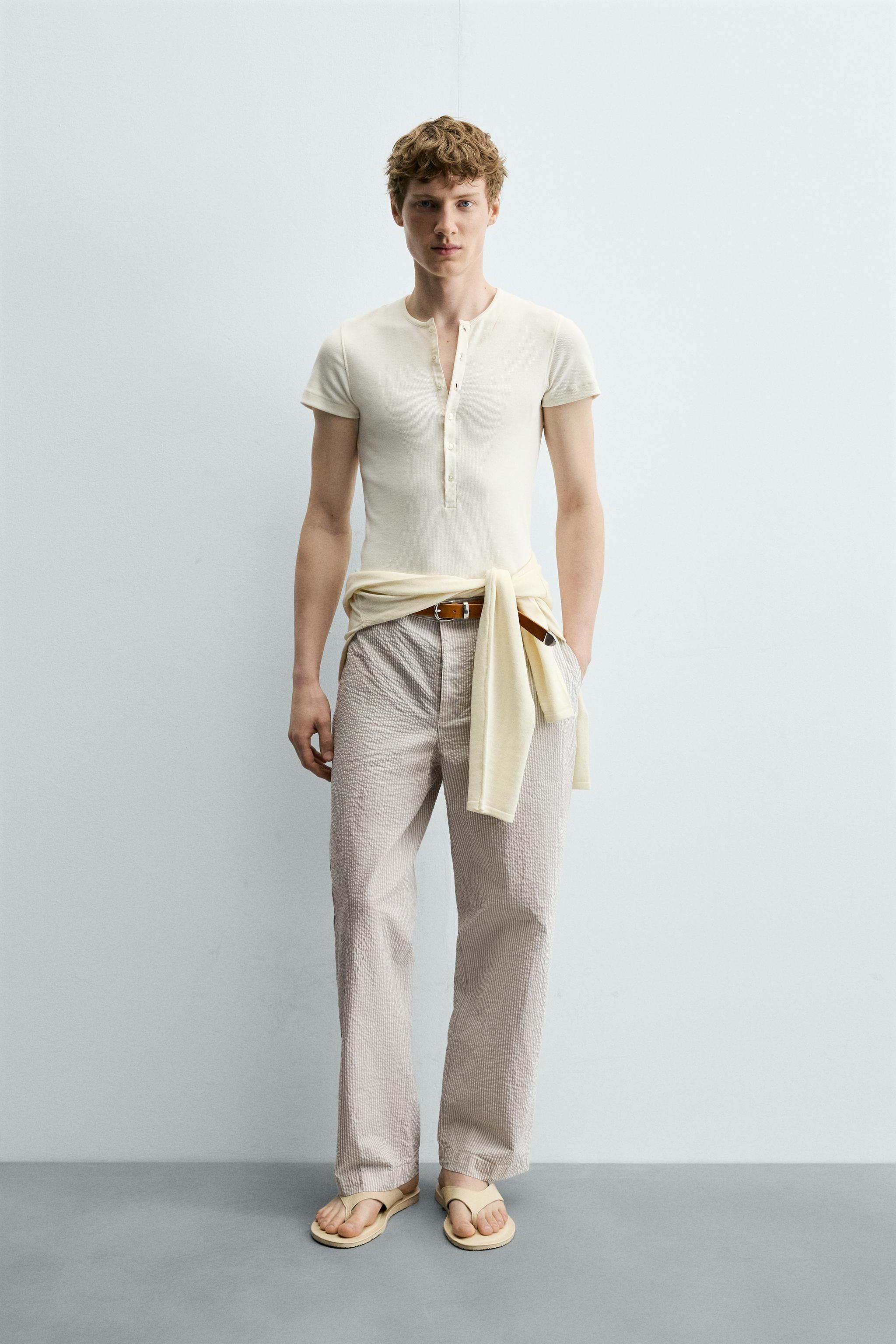 SEERSUCKER STRAIGHT FIT PANTS - striped | ZARA United States