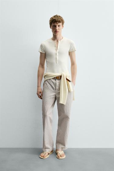 STRAIGHT-LEG SEERSUCKER TROUSERS - striped by Zara - Image 0