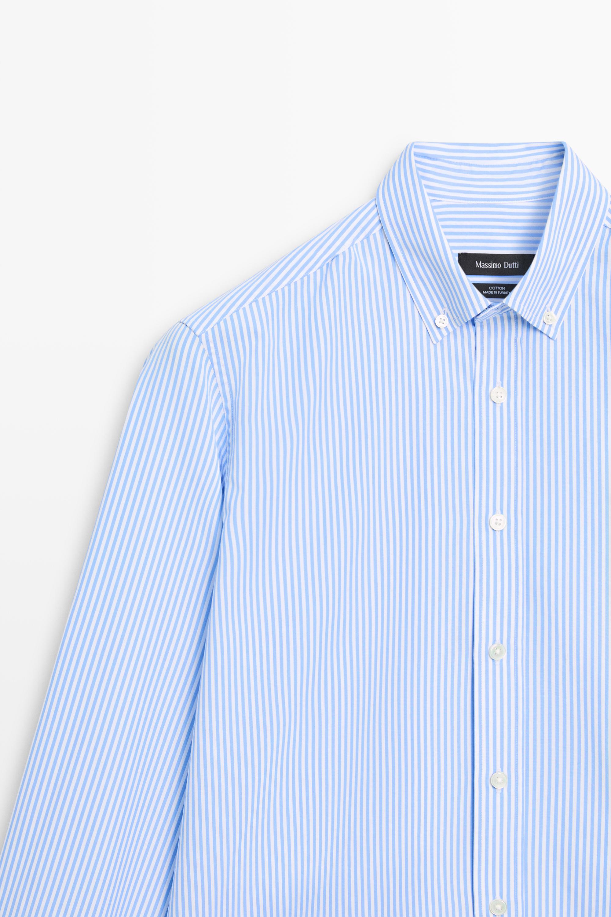 100% cotton regular fit striped shirt — Green stripe