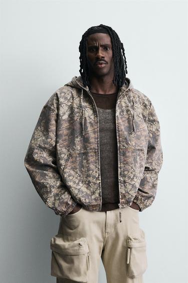 Zara ABSTRACT PRINT HOODED JACKET - Printed