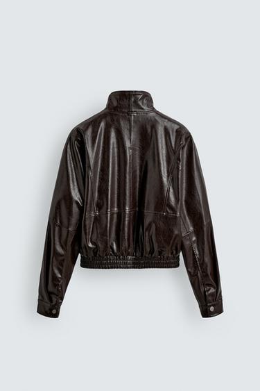 CROPPED FIT LEATHER EFFECT JACKET - Brown by Zara - Image 8