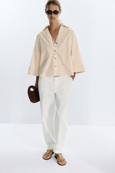 STRIPED POPLIN SHIRT WITH WIDE SLEEVES - Printed by Zara