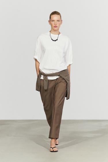 Zara 100% cotton short sleeve seamed T-shirt - Oyster-white - Image 0