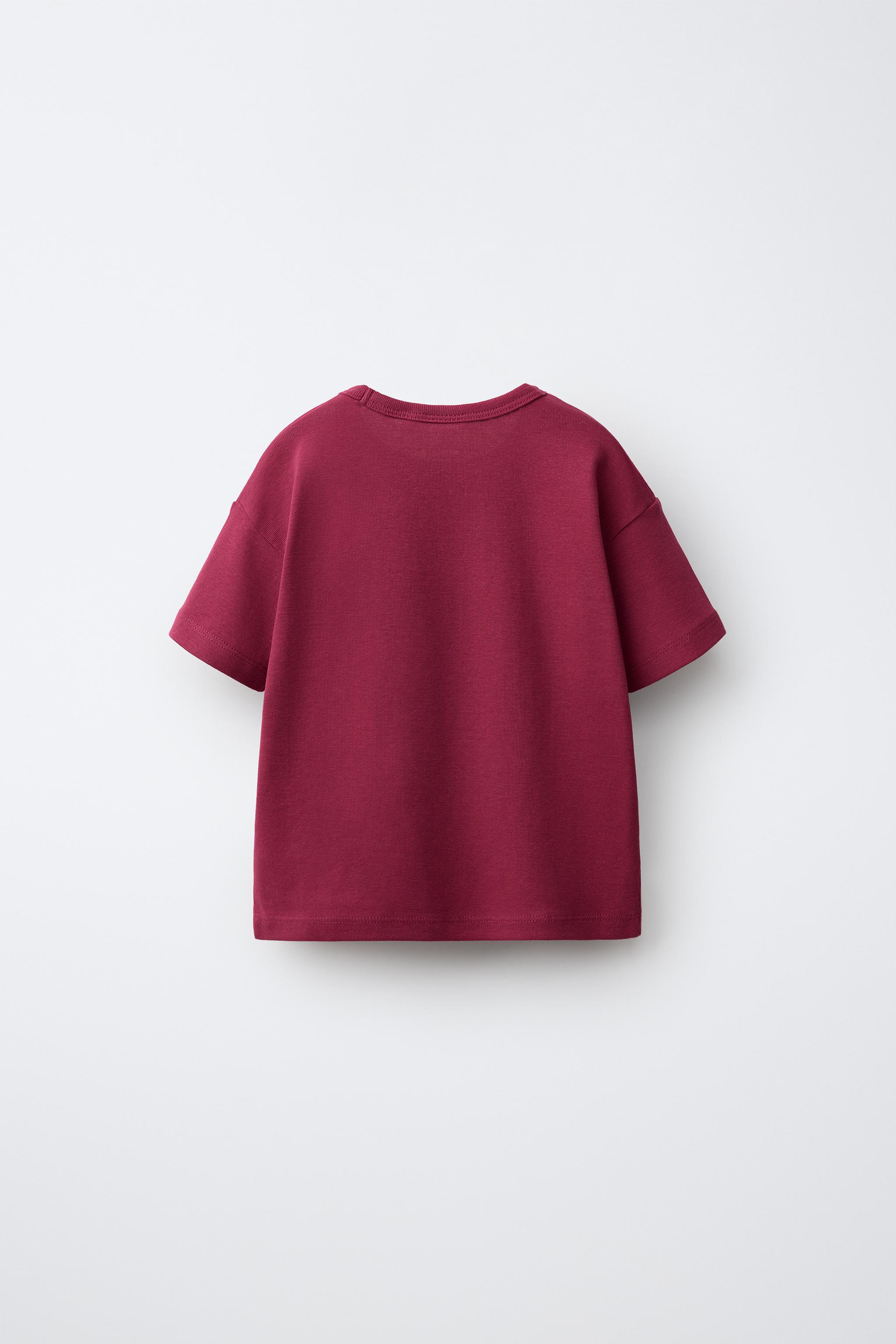 STRIPED BEAR EMBROIDERED T-SHIRT — Burgundy