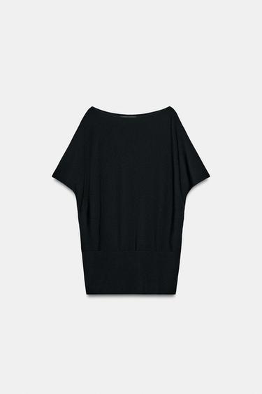 TOP PUNTO CUELLO BARCO - Negro de Zara