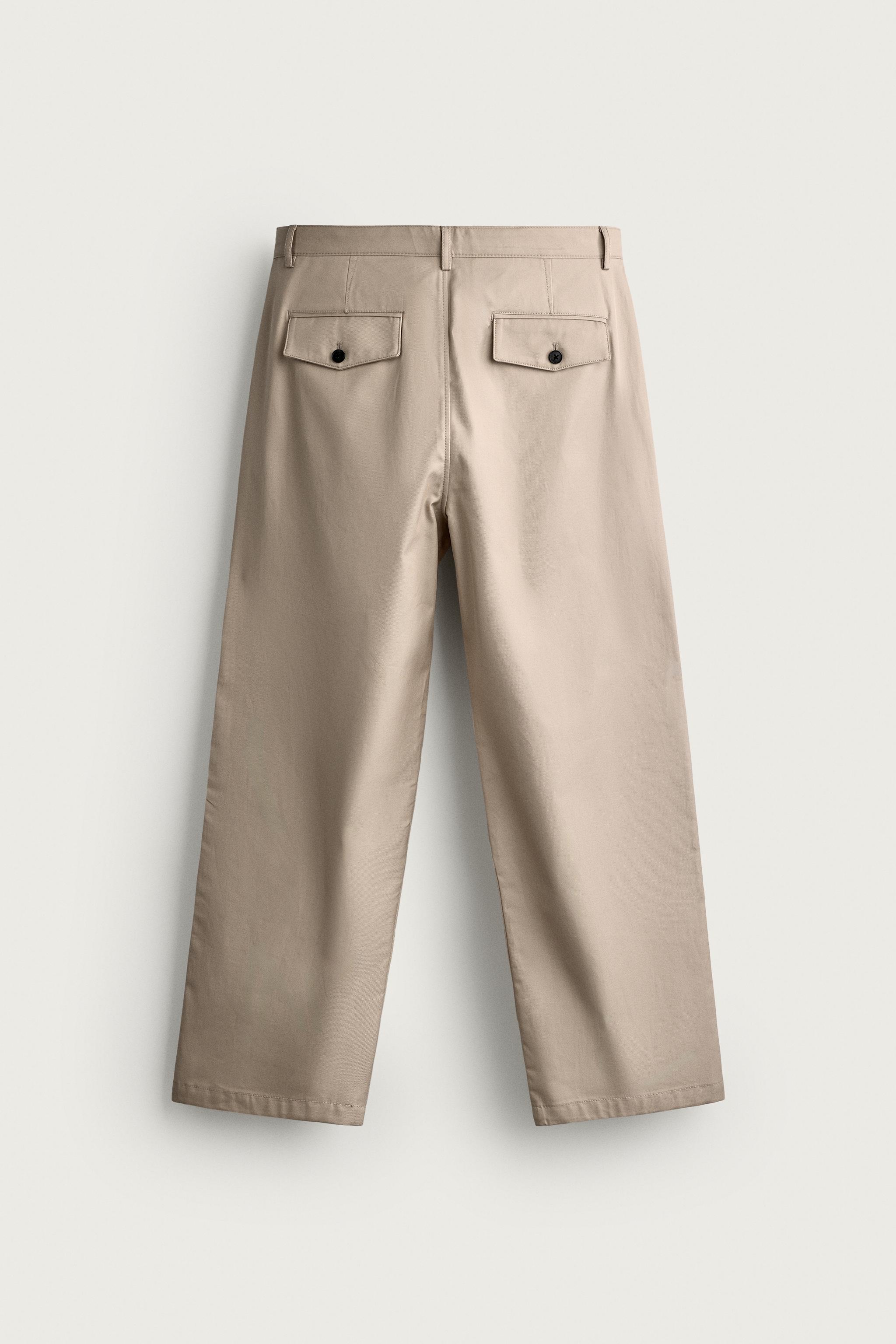 STRAIGHT FIT PLEATED PANTS — Light tan