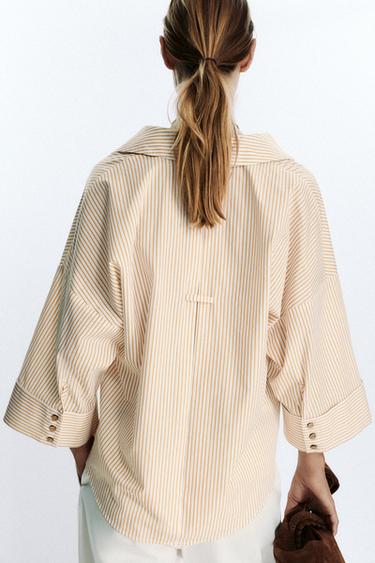 CHEMISE EN POPELINE RAYÉE À MANCHES AMPLES - Imprimée de Zara - Image 3