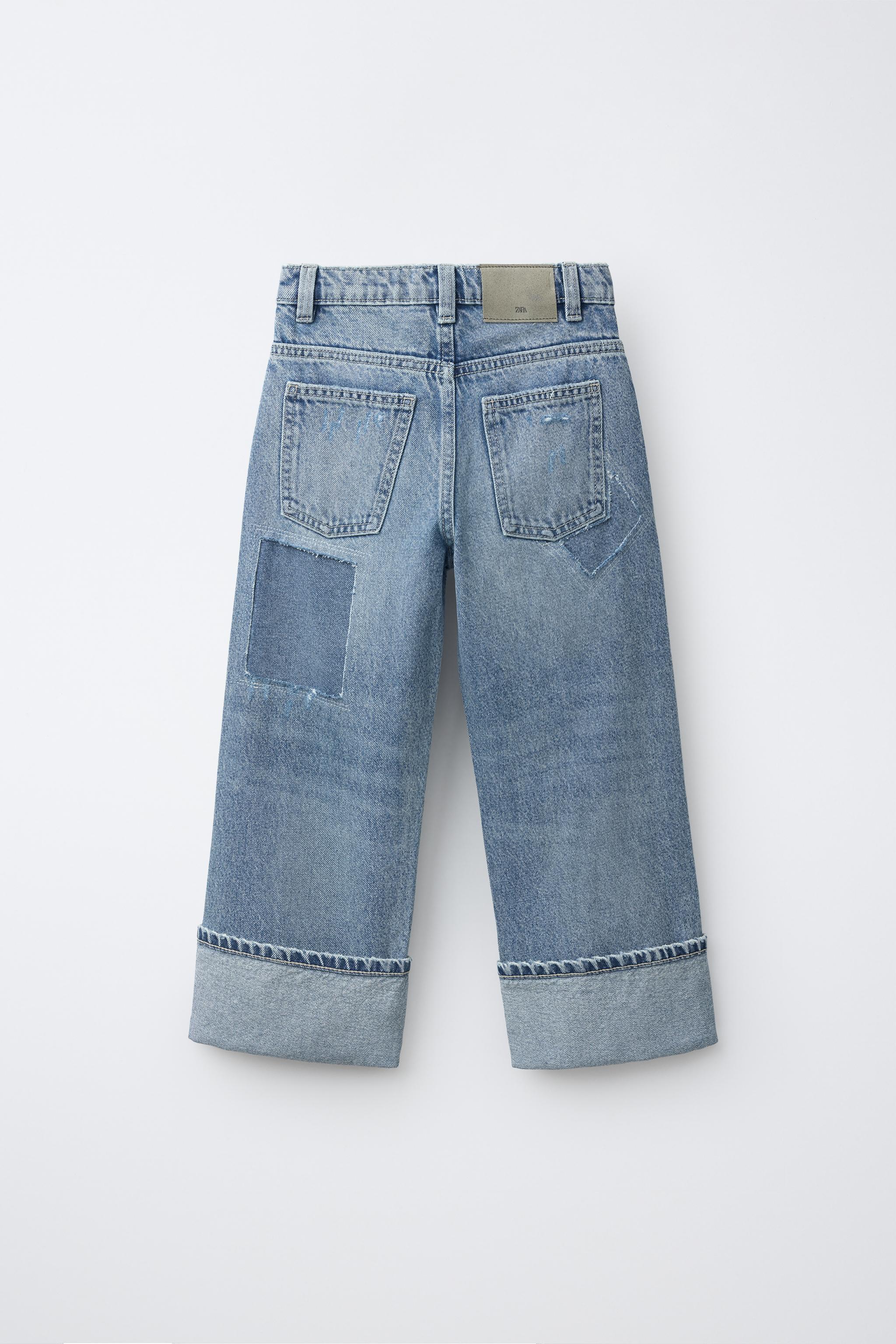 WIDE LEG PATCH JEANS — Blue
