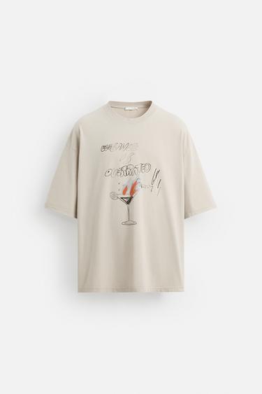 CAMISETA ESTAMPADO COMBINADO - Gris antracita de Zara - Imagen 0