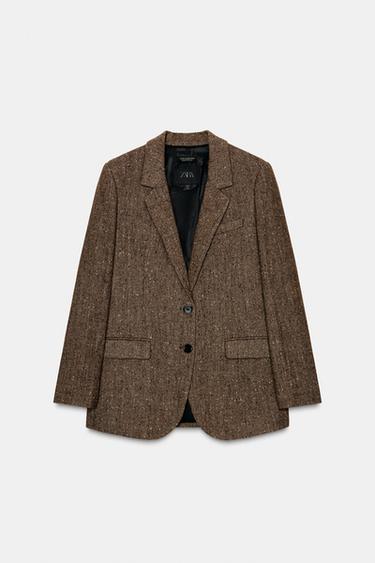 BLAZER CHEVRON AVEC LAINE ZW COLLECTION - Marron clair de Zara - Image 3