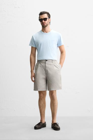 CRINKLED-EFFECT RELAXED FIT BERMUDA SHORTS - Grey by Zara - Image 0