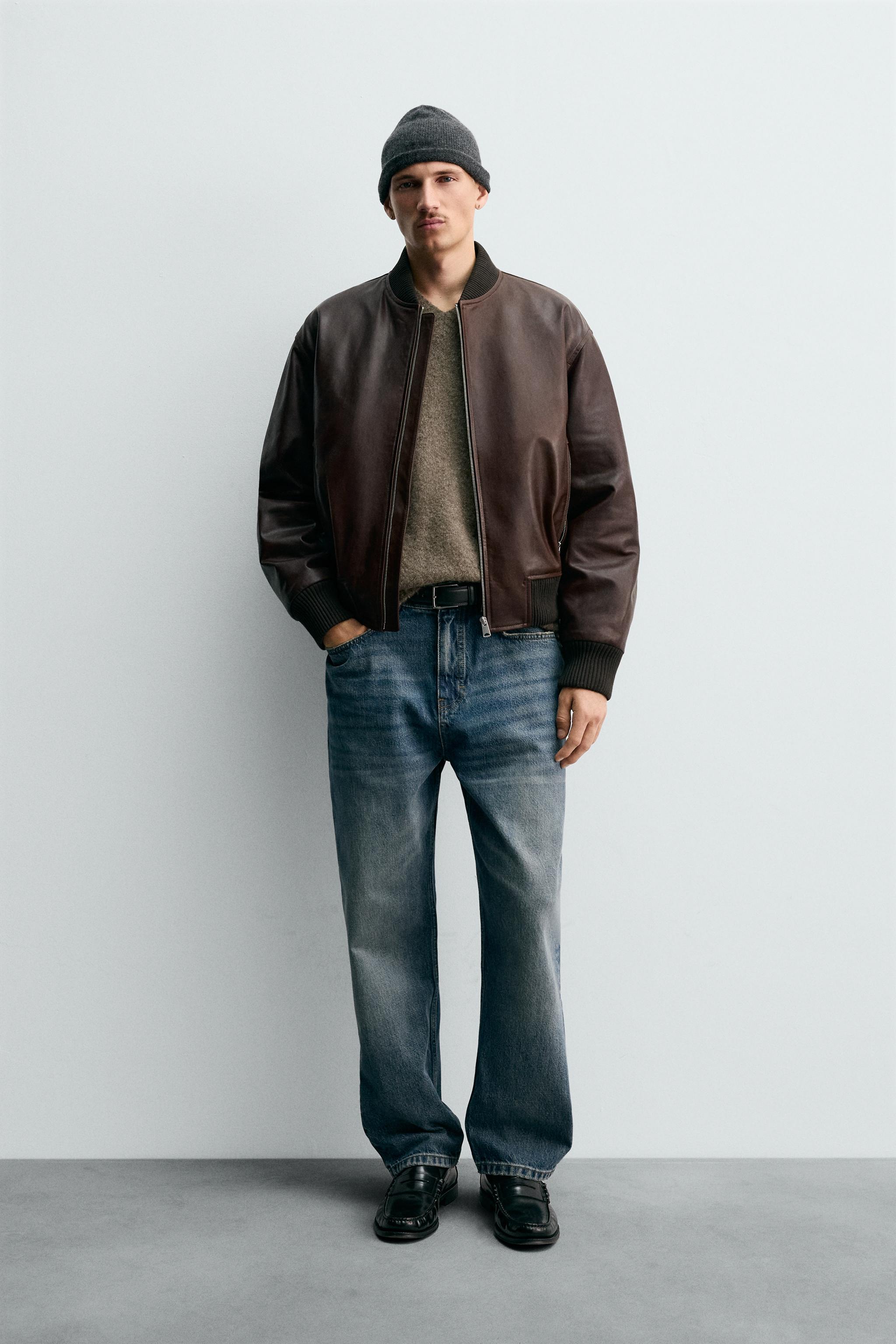 ワックスドレザーボンバージャケット - ダークブラウン | ZARA