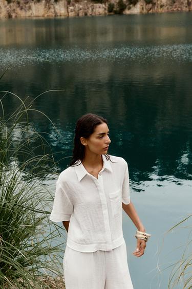 HEMSTITCH SHORT SHIRT - Oyster-white by Zara - Image 6