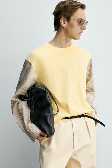 T-SHIRT RELAXED FIT À MANCHES EN CONTRASTE - Jaune clair de Zara - Image 4