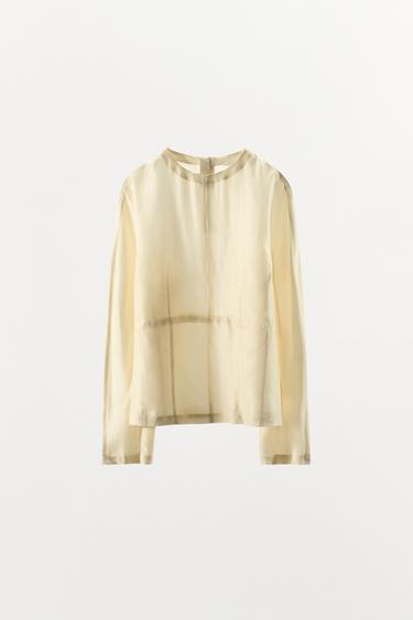 100% SILK LONG-SLEEVE BLOUSE — Ecru 2