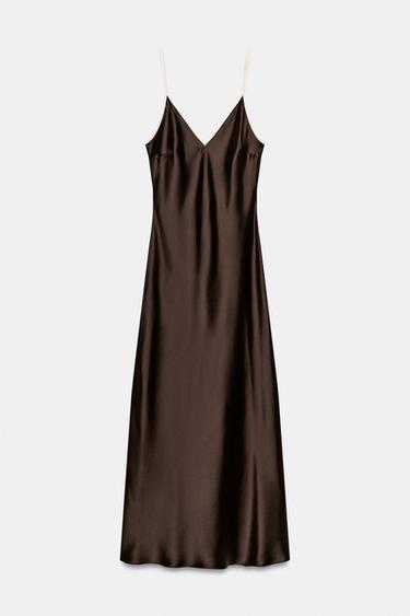 ANIMAL PRINT SATIN SLIP MIDI DRESS — Brown 2