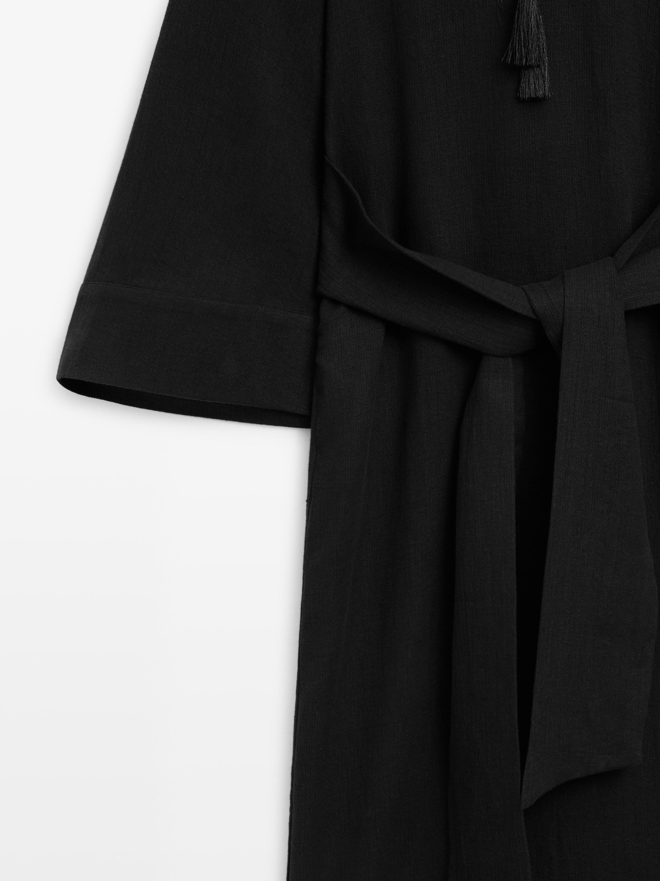 100% linen midi dress with tie detail