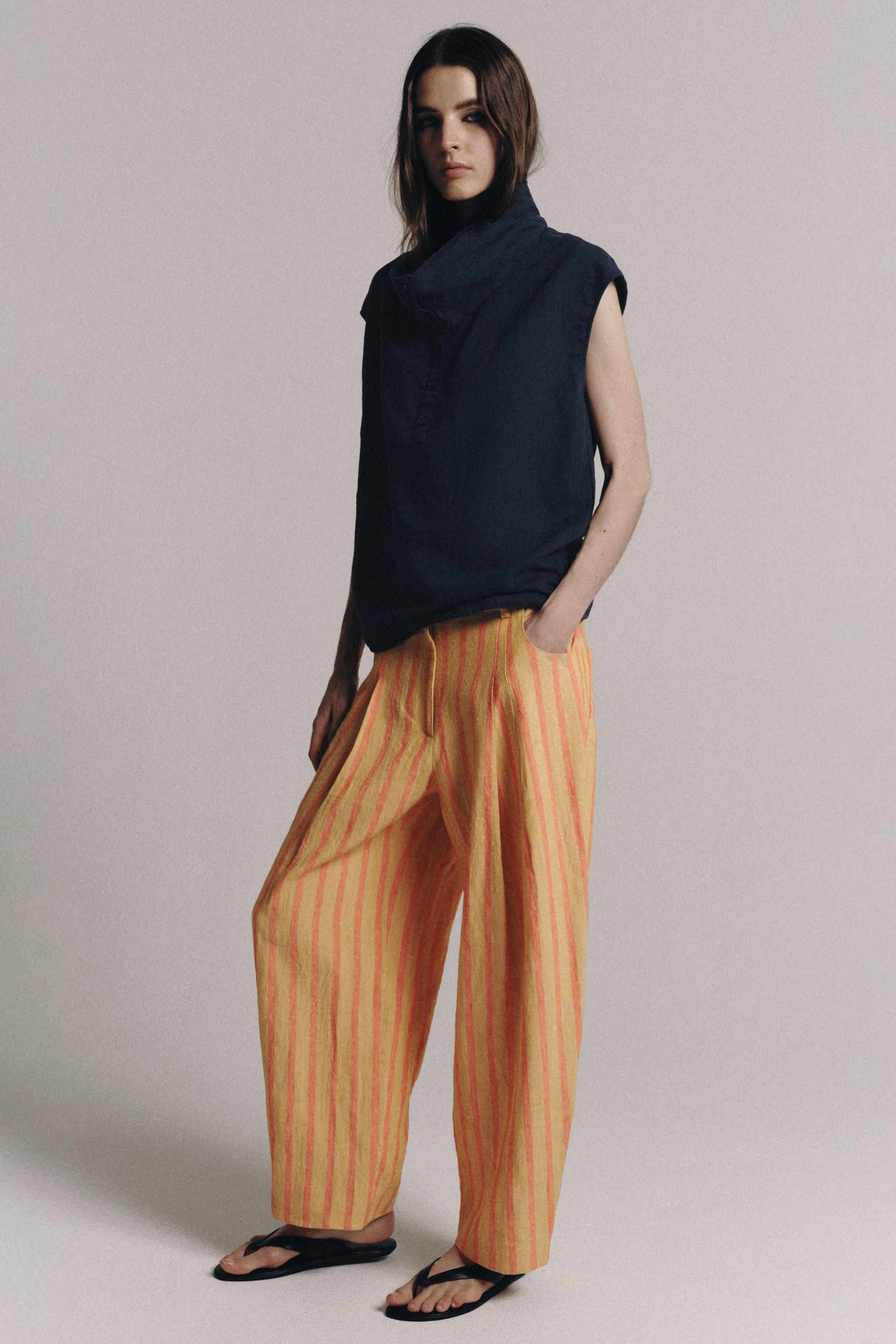 Женские брюки Zara ZW COLLECTION STRIPED LINEN-BLEND PANTS — фото 5