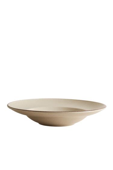 STONEWARE PASTA PLATE WITH ANTIQUE FINISH RIM - Light ecru Zara