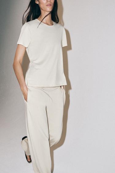 STRAIGHT LEG TROUSERS WITH DRAWSTRINGS - Beige by Zara - Image 1