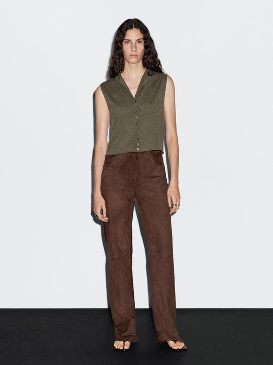 Cropped wool blend knit vest