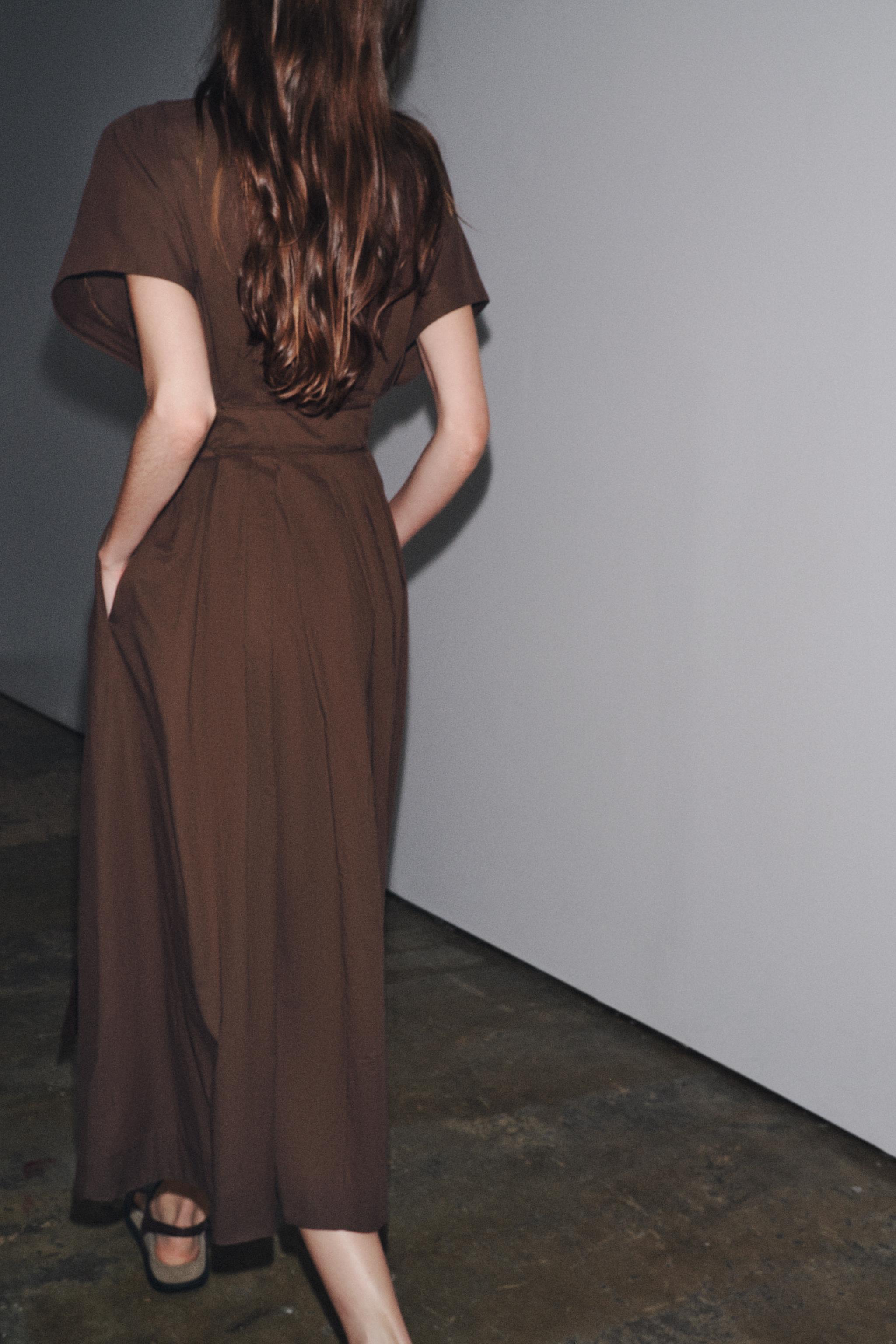 ZW COLLECTION PLEATED MIDI DRESS - Brown | ZARA United States