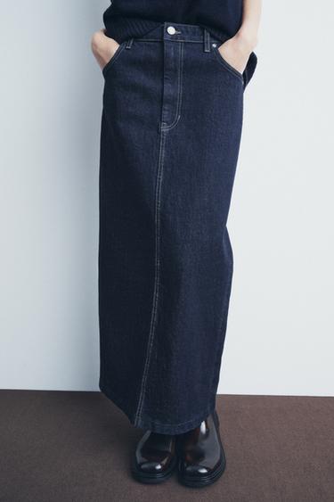 FALDA DENIM TUBO ZW COLLECTION - Azul de Zara